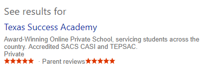 Parents give Texas Success Academy 5 stars.